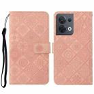 For OPPO Reno8 Ethnic Style Embossed Pattern Leather Phone Case(Pink) - 1