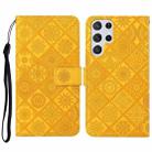 For Samsung Galaxy S23 Ultra 5G Ethnic Style Embossed Pattern Leather Phone Case(Yellow) - 1