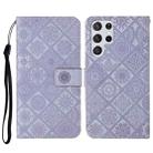 For Samsung Galaxy S23 Ultra 5G Ethnic Style Embossed Pattern Leather Phone Case(Purple) - 1