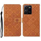 For vivo Y22s Ethnic Style Embossed Pattern Leather Phone Case(Brown) - 1