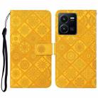 For vivo Y22s Ethnic Style Embossed Pattern Leather Phone Case(Yellow) - 1