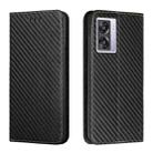 For OPPO A57 2022 Carbon Fiber Texture Magnetic Flip Leather Phone Case(Black) - 1