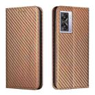 For OPPO A57 2022 Carbon Fiber Texture Magnetic Flip Leather Phone Case(Brown) - 1