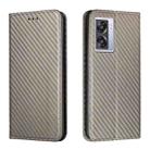 For OPPO A57 2022 Carbon Fiber Texture Magnetic Flip Leather Phone Case(Grey) - 1