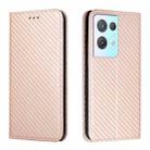 For OPPO Reno8 Pro Carbon Fiber Texture Magnetic Flip Leather Phone Case(Rose Gold) - 1