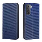 For Samsung Galaxy S23 5G Carbon Fiber Texture Magnetic Flip Leather Phone Case(Blue) - 1