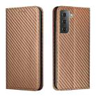For Samsung Galaxy S23 5G Carbon Fiber Texture Magnetic Flip Leather Phone Case(Brown) - 1