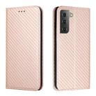For Samsung Galaxy S23 5G Carbon Fiber Texture Magnetic Flip Leather Phone Case(Rose Gold) - 1