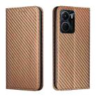 For vivo Y16 Carbon Fiber Texture Magnetic Flip Leather Phone Case(Brown) - 1