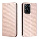 For vivo Y16 Carbon Fiber Texture Magnetic Flip Leather Phone Case(Rose Gold) - 1