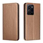 For vivo Y22s Carbon Fiber Texture Magnetic Flip Leather Phone Case(Brown) - 1