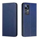 For Xiaomi 12T / 12T Pro / Redmi K50 Ultra Carbon Fiber Texture Magnetic Flip Leather Phone Case(Blue) - 1