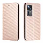 For Xiaomi 12T / 12T Pro / Redmi K50 Ultra Carbon Fiber Texture Magnetic Flip Leather Phone Case(Rose Gold) - 1