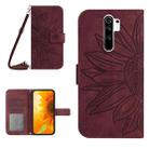 For Xiaomi Redmi 9 / POCO M2 Skin Feel Sun Flower Pattern Flip Leather Phone Case with Lanyard(Wine Red) - 1