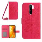 For Xiaomi Redmi 9 / POCO M2 Skin Feel Sun Flower Pattern Flip Leather Phone Case with Lanyard(Rose Red) - 1