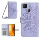 For Xiaomi Redmi 9C / Poco C3 Skin Feel Sun Flower Pattern Flip Leather Phone Case with Lanyard(Purple) - 1