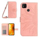 For Xiaomi Redmi 9C / Poco C3 Skin Feel Sun Flower Pattern Flip Leather Phone Case with Lanyard(Pink) - 1