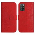 For Xiaomi Redmi 10 4G Skin Feel Sun Flower Pattern Flip Leather Phone Case with Lanyard(Red) - 2
