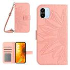 For Xiaomi Redmi A1 Skin Feel Sun Flower Pattern Flip Leather Phone Case with Lanyard(Pink) - 1