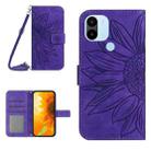 For Xiaomi Redmi A1+ Skin Feel Sun Flower Pattern Flip Leather Phone Case with Lanyard(Dark Purple) - 1