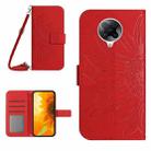 For Xiaomi Redmi K30 Pro / Poco F2 Pro Skin Feel Sun Flower Pattern Flip Leather Phone Case with Lanyard(Red) - 1