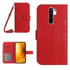 For Xiaomi Redmi Note 8 Pro Skin Feel Sun Flower Pattern Flip Leather Phone Case with Lanyard(Red) - 1