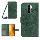 For Xiaomi Redmi Note 8 Pro Skin Feel Sun Flower Pattern Flip Leather Phone Case with Lanyard(Green) - 1