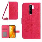 For Xiaomi Redmi Note 8 Pro Skin Feel Sun Flower Pattern Flip Leather Phone Case with Lanyard(Rose Red) - 1