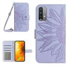 For Xiaomi Redmi 9T / 9 Power / Poco M3 Skin Feel Sun Flower Pattern Flip Leather Phone Case with Lanyard(Purple) - 1