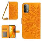 For Xiaomi Redmi 9T / 9 Power / Poco M3 Skin Feel Sun Flower Pattern Flip Leather Phone Case with Lanyard(Yellow) - 1