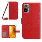 For Xiaomi Redmi Note 10 4G / Note 10S Skin Feel Sun Flower Pattern Flip Leather Phone Case with Lanyard(Red) - 1