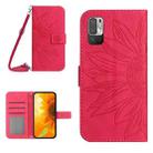 For Xiaomi Redmi Note 10 5G / Note 10T 5G / Poco M3 Pro Skin Feel Sun Flower Pattern Flip Leather Phone Case with Lanyard(Rose Red) - 1