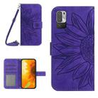 For Xiaomi Redmi Note 10 5G / Note 10T 5G / Poco M3 Pro Skin Feel Sun Flower Pattern Flip Leather Phone Case with Lanyard(Dark Purple) - 1