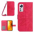 For Xiaomi 12 Lite Skin Feel Sun Flower Pattern Flip Leather Phone Case with Lanyard(Rose Red) - 1