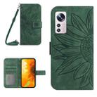 For Xiaomi 12 / 12X Skin Feel Sun Flower Pattern Flip Leather Phone Case with Lanyard(Green) - 1