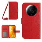 For Xiaomi 12S Ultra Skin Feel Sun Flower Pattern Flip Leather Phone Case with Lanyard(Red) - 1