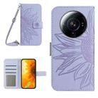 For Xiaomi 12S Ultra Skin Feel Sun Flower Pattern Flip Leather Phone Case with Lanyard(Purple) - 1