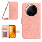 For Xiaomi 12S Ultra Skin Feel Sun Flower Pattern Flip Leather Phone Case with Lanyard(Pink) - 1