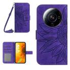 For Xiaomi 12S Ultra Skin Feel Sun Flower Pattern Flip Leather Phone Case with Lanyard(Dark Purple) - 1