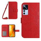 For Xiaomi 12T / 12T Pro Skin Feel Sun Flower Pattern Flip Leather Phone Case with Lanyard(Red) - 1