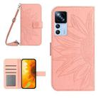 For Xiaomi 12T / 12T Pro Skin Feel Sun Flower Pattern Flip Leather Phone Case with Lanyard(Pink) - 1