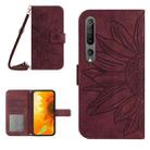 For Xiaomi Mi 10 / Mi 10 Pro Skin Feel Sun Flower Pattern Flip Leather Phone Case with Lanyard(Wine Red) - 1