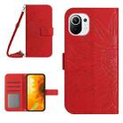 For Xiaomi Mi 11 Skin Feel Sun Flower Pattern Flip Leather Phone Case with Lanyard(Red) - 1