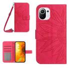 For Xiaomi Mi 11 Skin Feel Sun Flower Pattern Flip Leather Phone Case with Lanyard(Rose Red) - 1