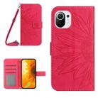 For Xiaomi Mi 11 Lite Skin Feel Sun Flower Pattern Flip Leather Phone Case with Lanyard(Rose Red) - 1