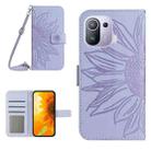 For Xiaomi Mi 11 Pro Skin Feel Sun Flower Pattern Flip Leather Phone Case with Lanyard(Purple) - 1