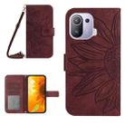 For Xiaomi Mi 11 Pro Skin Feel Sun Flower Pattern Flip Leather Phone Case with Lanyard(Wine Red) - 1