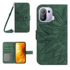 For Xiaomi Mi 11 Pro Skin Feel Sun Flower Pattern Flip Leather Phone Case with Lanyard(Green) - 1