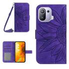 For Xiaomi Mi 11 Pro Skin Feel Sun Flower Pattern Flip Leather Phone Case with Lanyard(Dark Purple) - 1