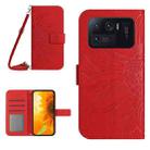 For Xiaomi Mi 11 Ultra Skin Feel Sun Flower Pattern Flip Leather Phone Case with Lanyard(Red) - 1